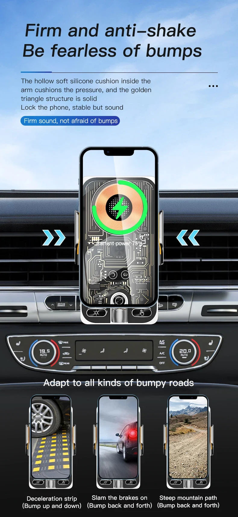 66W Smart Wireless Car Charger & Auto-Clamping Phone Holder