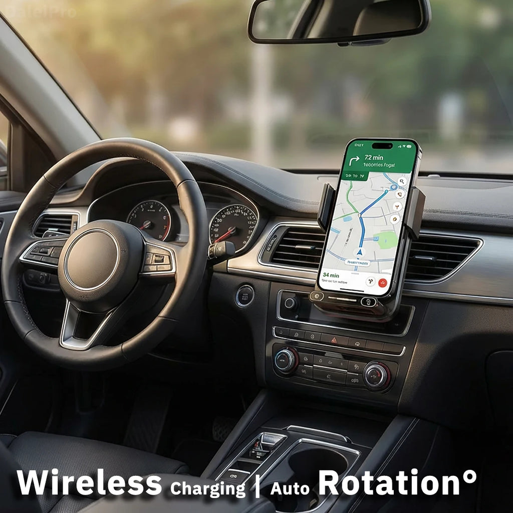 Smart Auto-Sensing Car Phone Mount — 15W Wireless Charging, One-Touch Release & 90° Rotation
