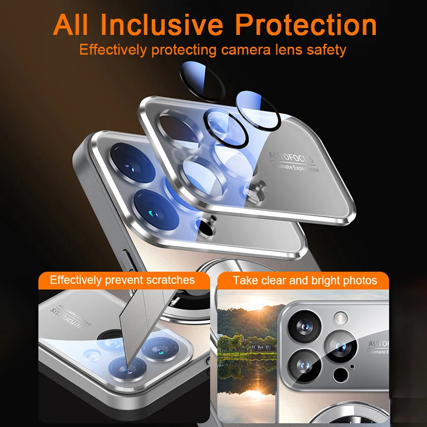 Luxury MagSafe Glass Camera iPhone Case | Magnetic Wireless Charging Cover