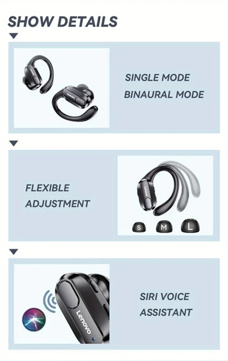 Lenovo XT80 Bluetooth 5.3 Sport Earphones – TWS Earhook, ANC, LED Display, Waterproof