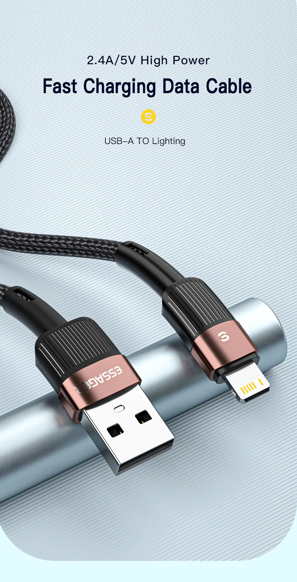 2.4A USB-A to Lightning Fast Charge Cable | Nylon Braided | iPhone & iPad