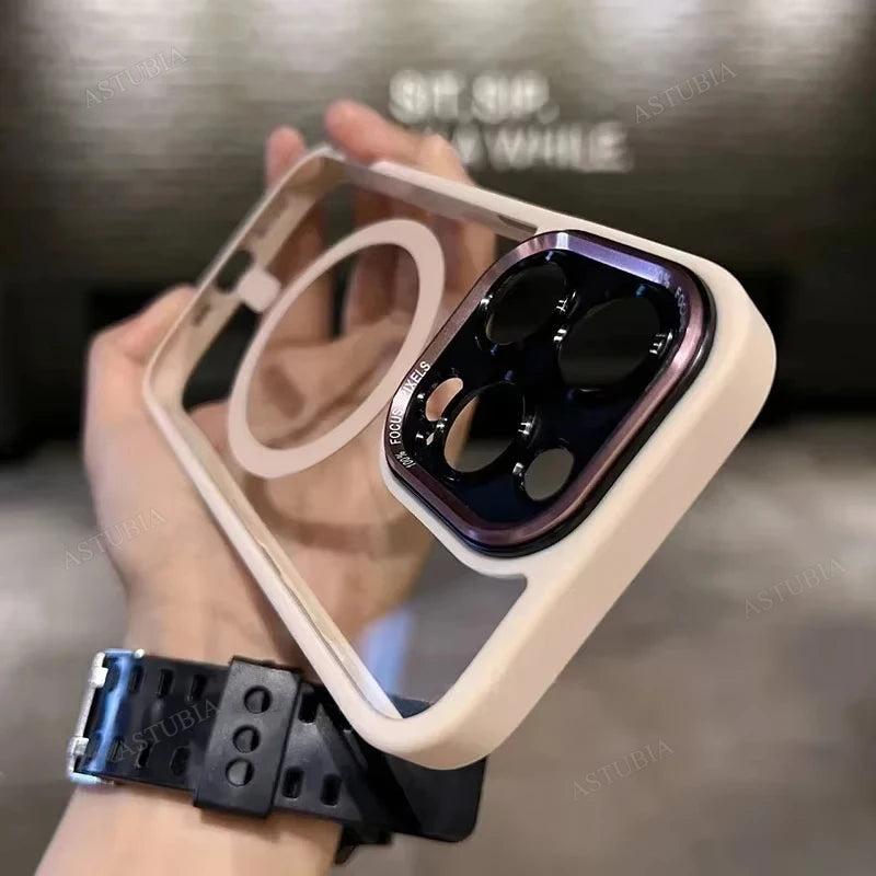 Magnetic Metal Lens Bumper Case for iPhone — Clear, Wireless Charge Compatible