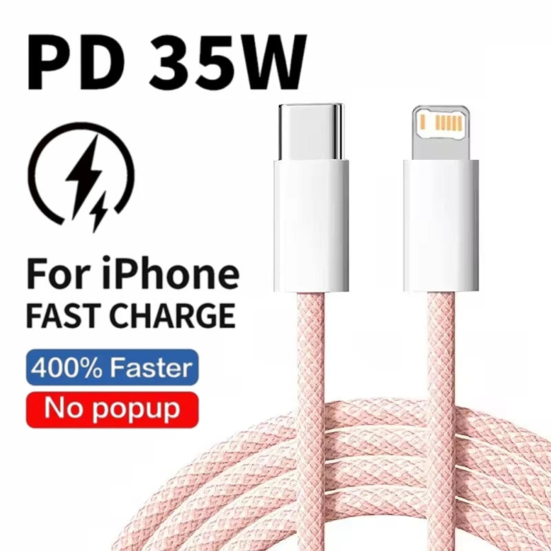35W USB-C to Lightning Fast Charge Cable | Nylon Braided | iPhone & iPad