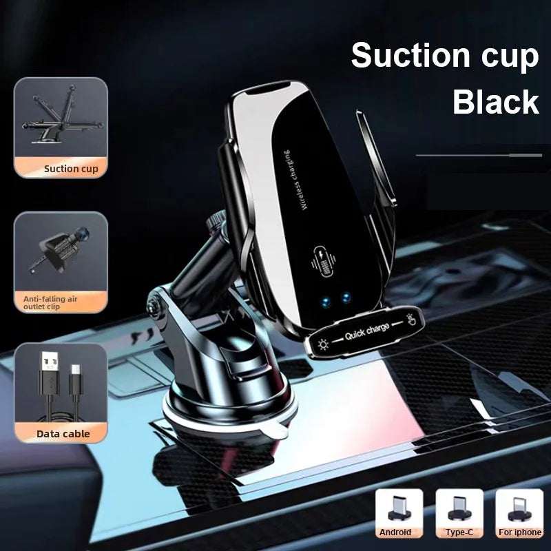 Universal Car Phone Holder — Wireless & Wired Charging for iPhone, Android & USB-C