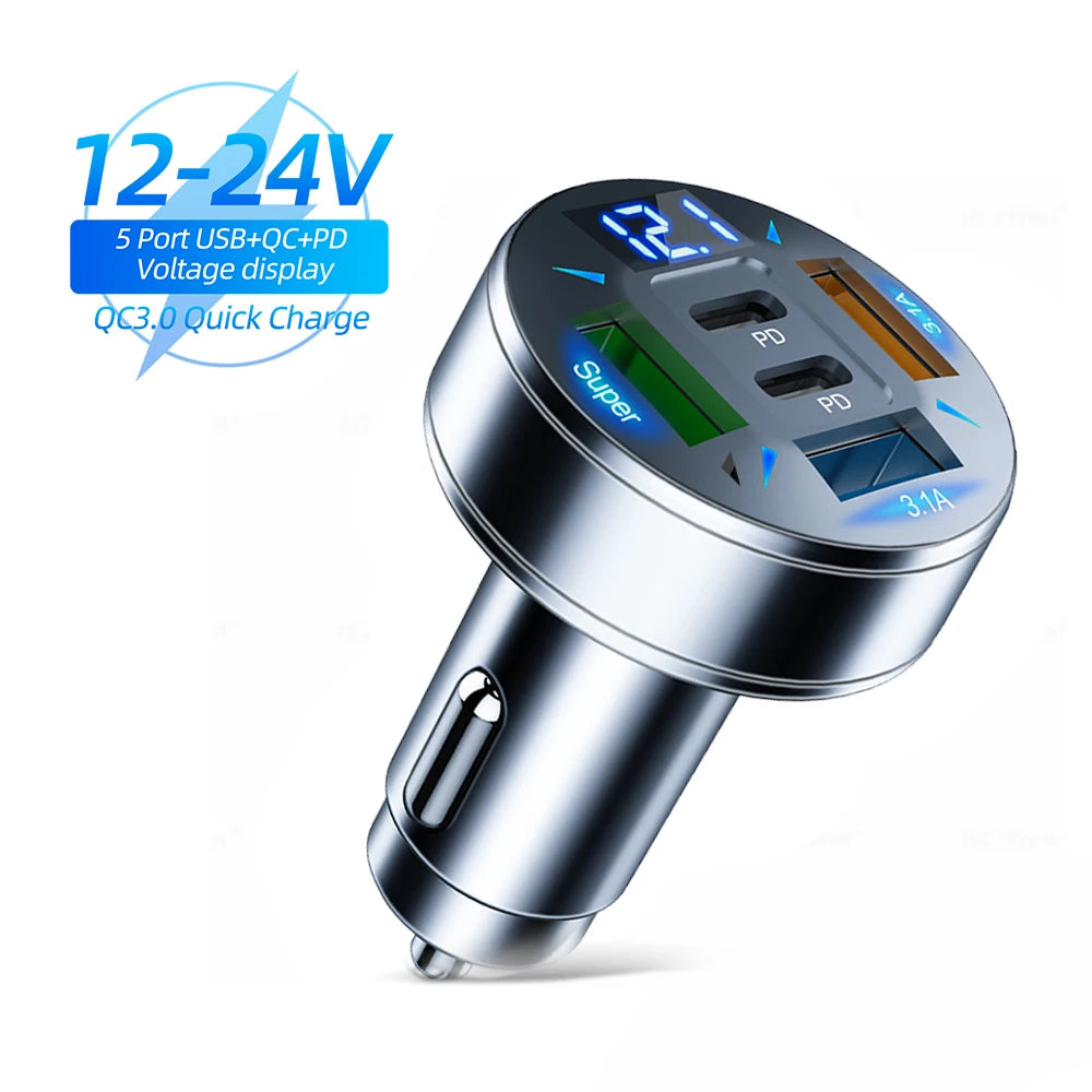Multi-Port Fast Car Charger — USB-C PD & QC 3.0 for iPhone, Samsung & More