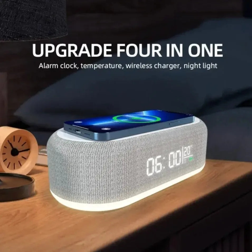 5-in-1 Wireless Charging Dock — Alarm Clock, Night Light & Thermometer