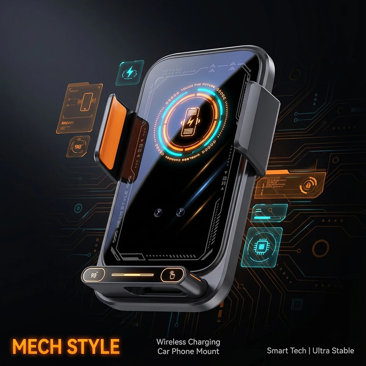 Smart Auto-Sensing Car Phone Mount — 15W Wireless Charging, One-Touch Release & 90° Rotation