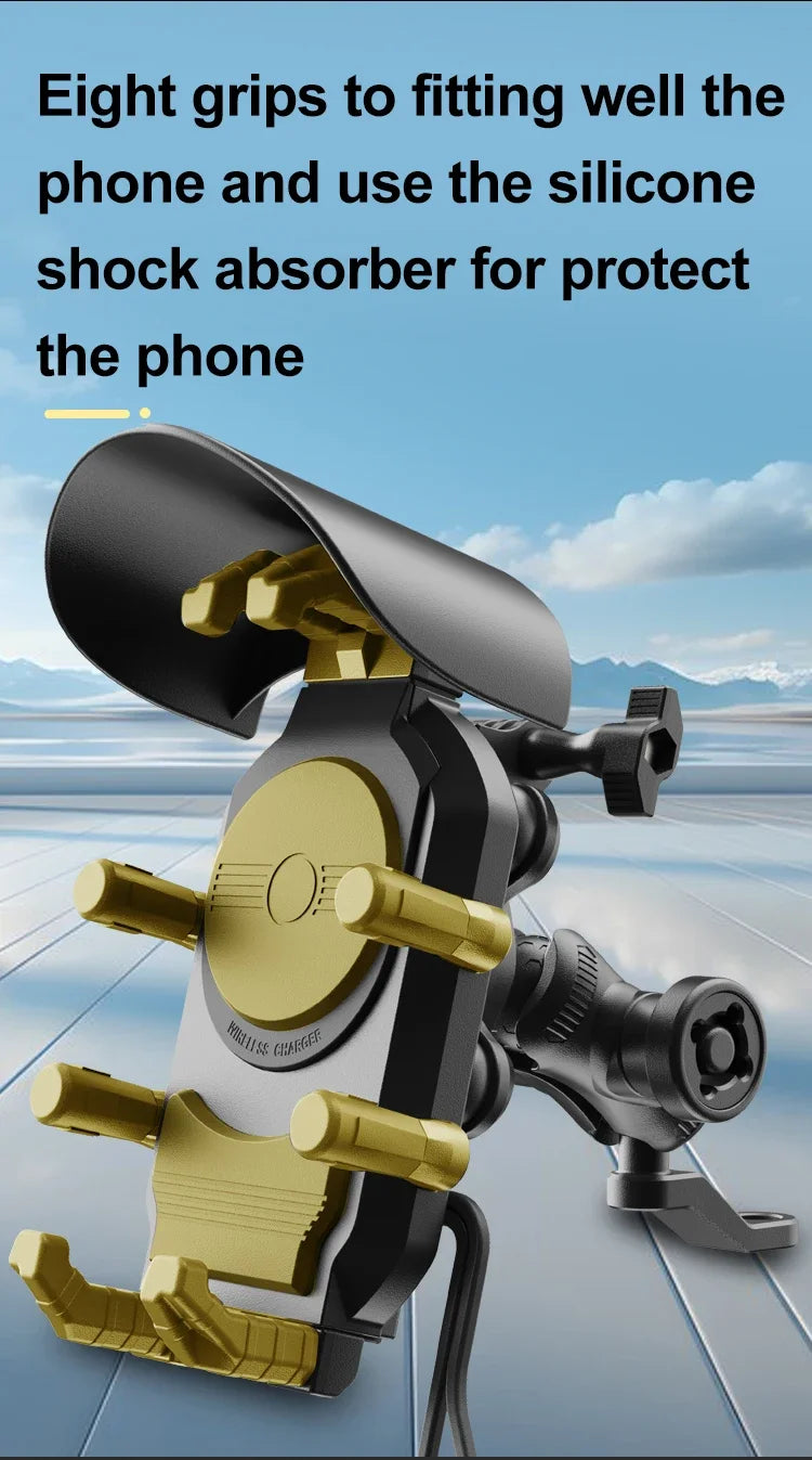 Motorcycle & Bike Phone Mount — 15W Wireless + 30W USB-C Fast Charging, 360° Rotation