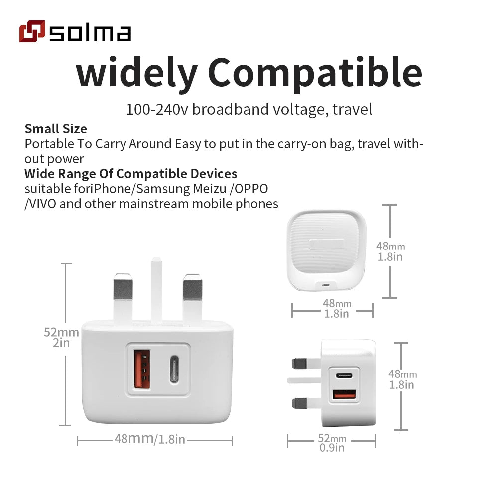 Compact USB-C + USB-A Wall Charger — 12W Portable Charging Adapter