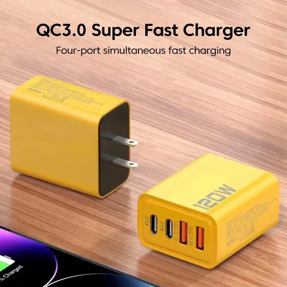 120W 4-Port USB-C Fast Charger | USB-C & USB-A | US, EU & UK Plug