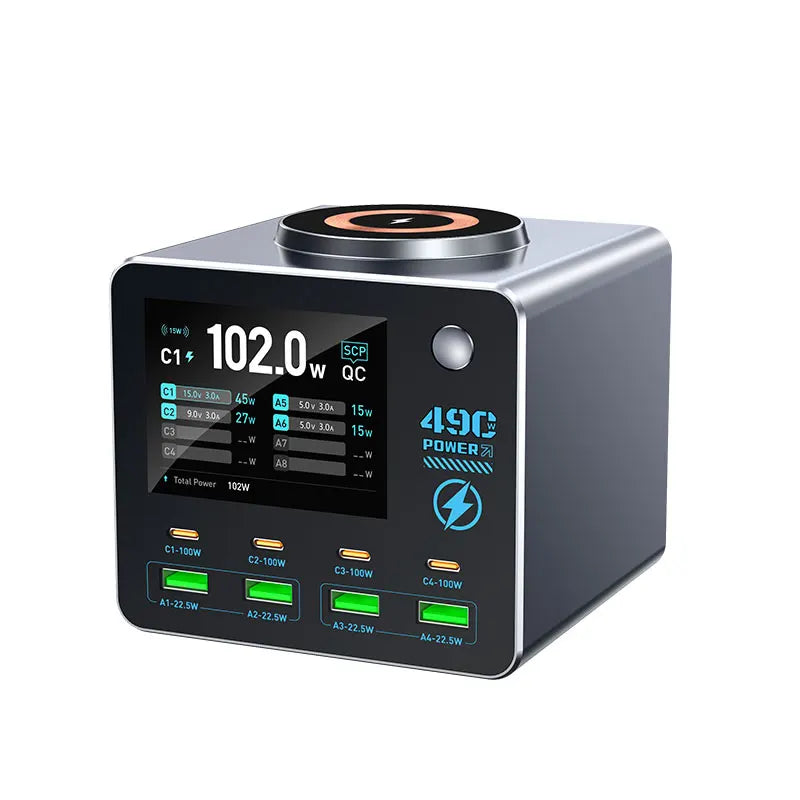 140W Smart Digital Charging Station — 8 Ports, Wireless & GaN Technology