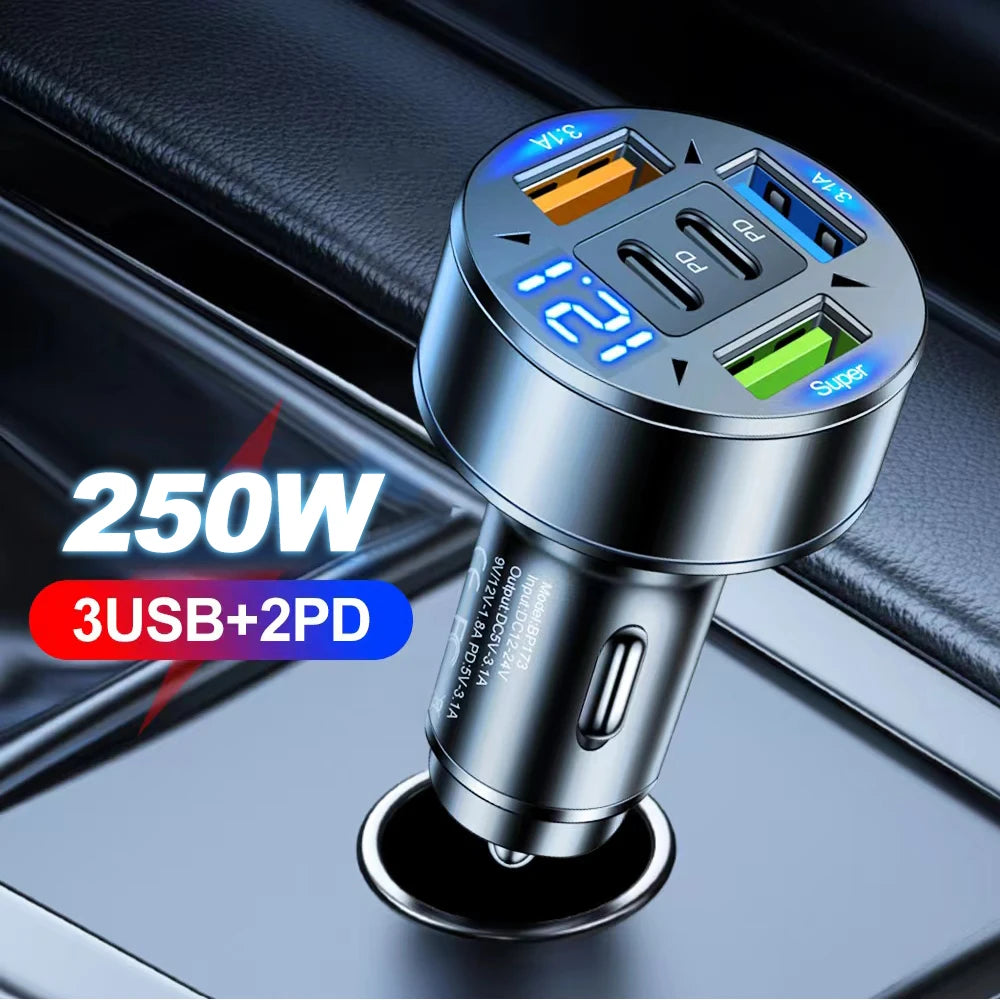 Multi-Port Fast Car Charger — USB-C PD & QC 3.0 for iPhone, Samsung & More