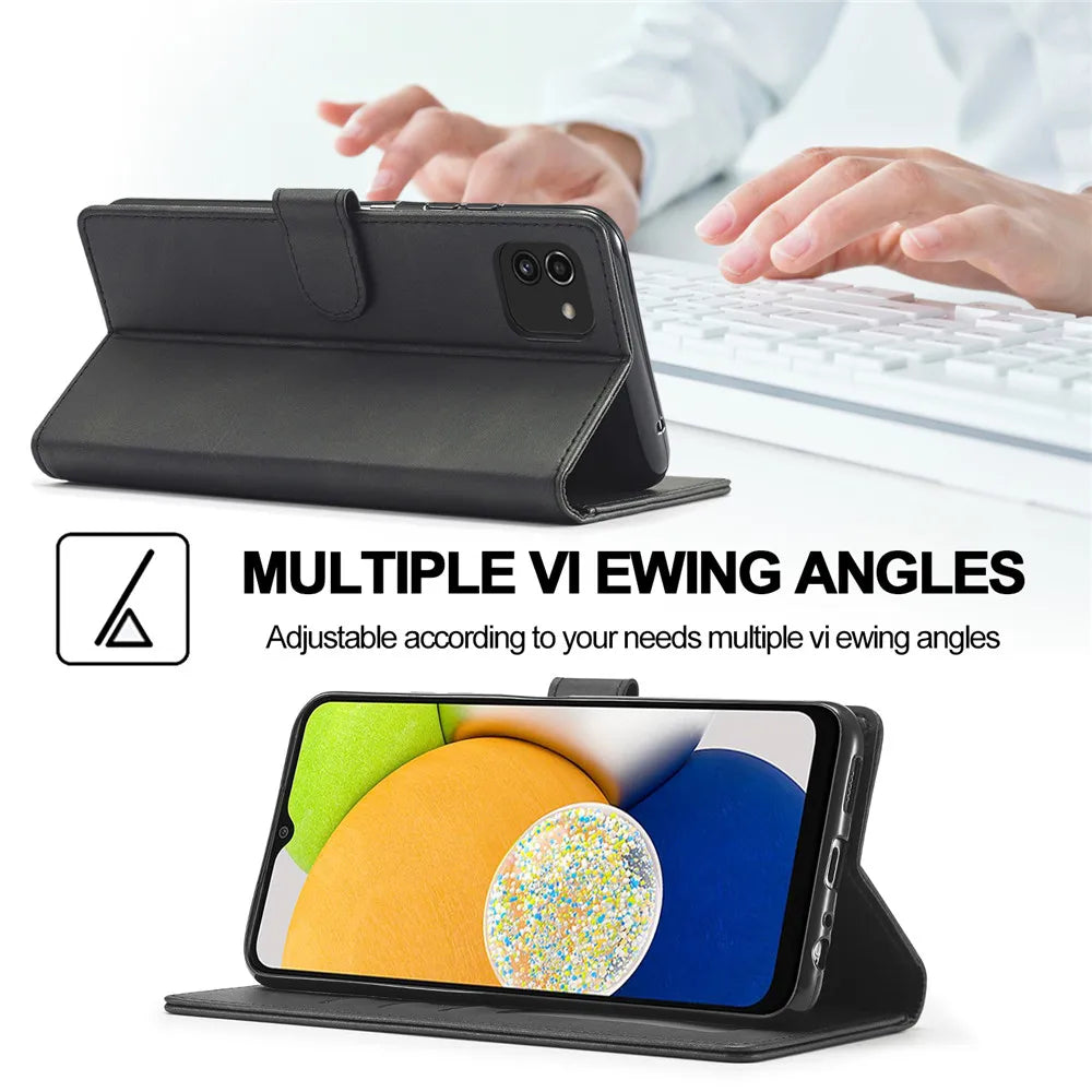 Samsung Galaxy A03 Leather Wallet Flip Case – Magnetic, Card Holder, Luxury Cover