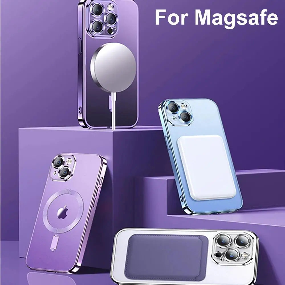 Magnetic Phone Case with Camera Lens Protector – MagSafe Compatible, Multi-Color