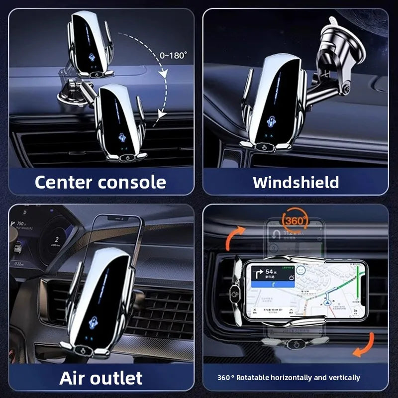 Universal Car Phone Holder — Wireless & Wired Charging for iPhone, Android & USB-C