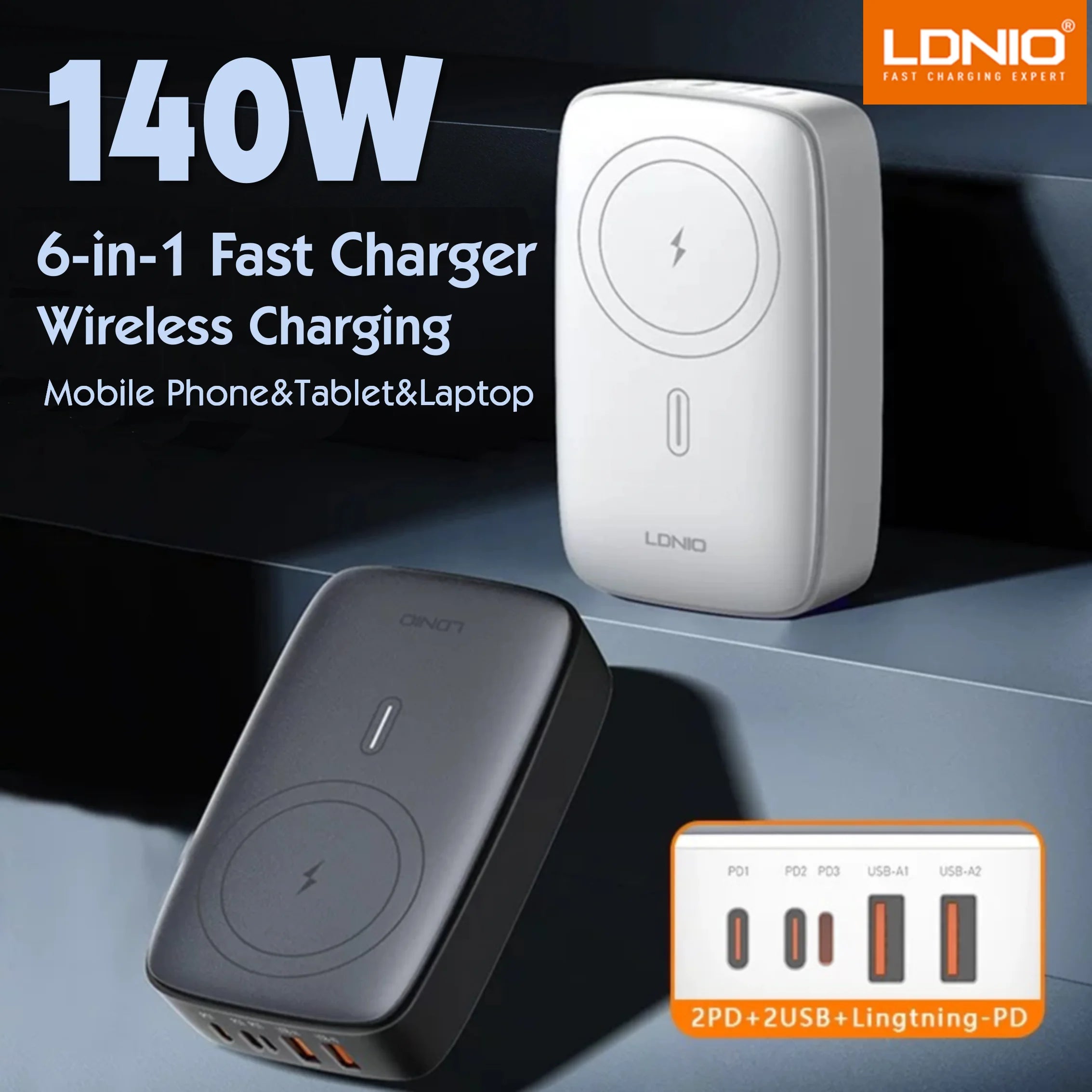 LDNIO 65W GaN 4-Port Fast Charger | USB-C & USB-A | US, UK & EU Plug