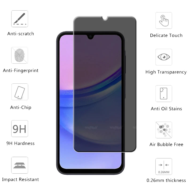 Samsung Galaxy A15 Screen Protector – 9H Tempered Glass, Anti-Spy Privacy, 1-4 Pack