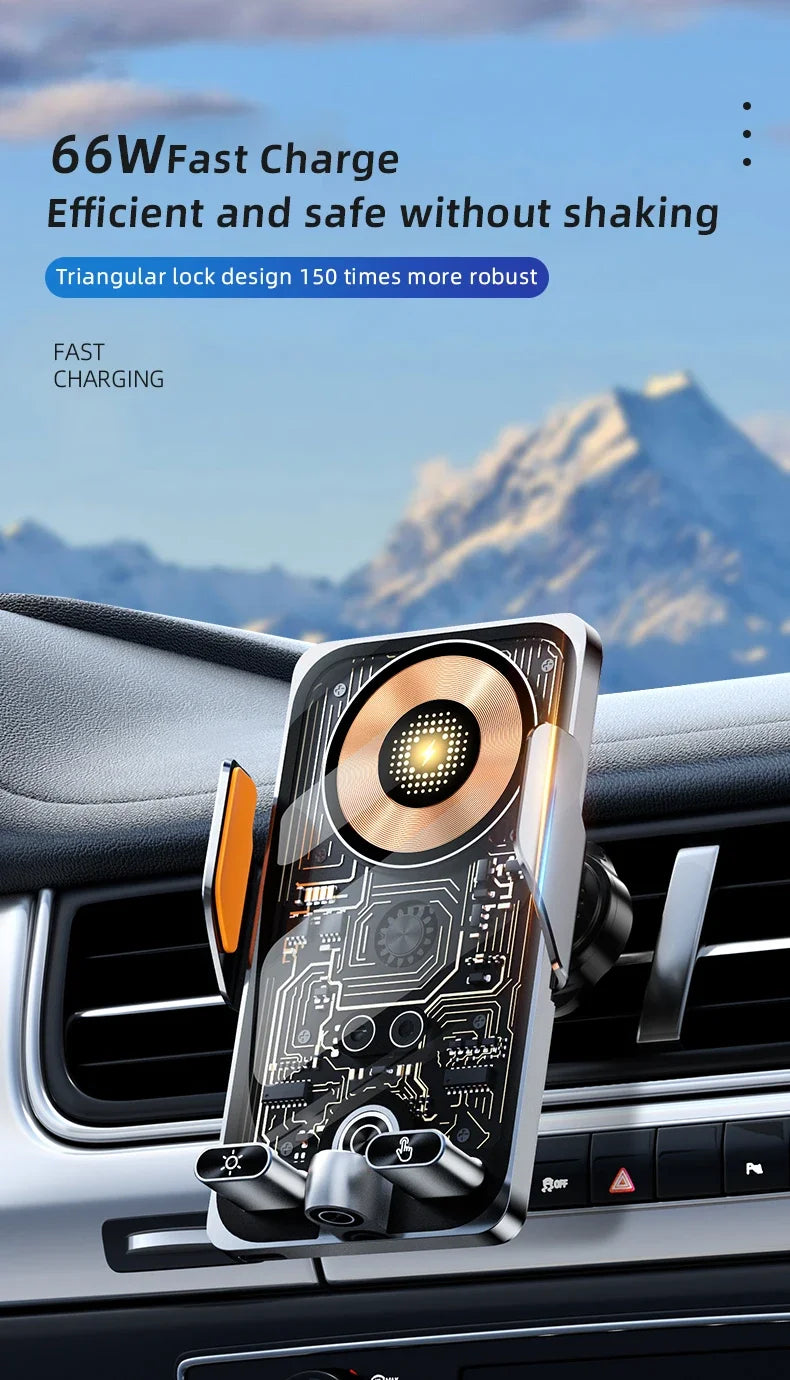 66W Smart Wireless Car Charger & Auto-Clamping Phone Holder