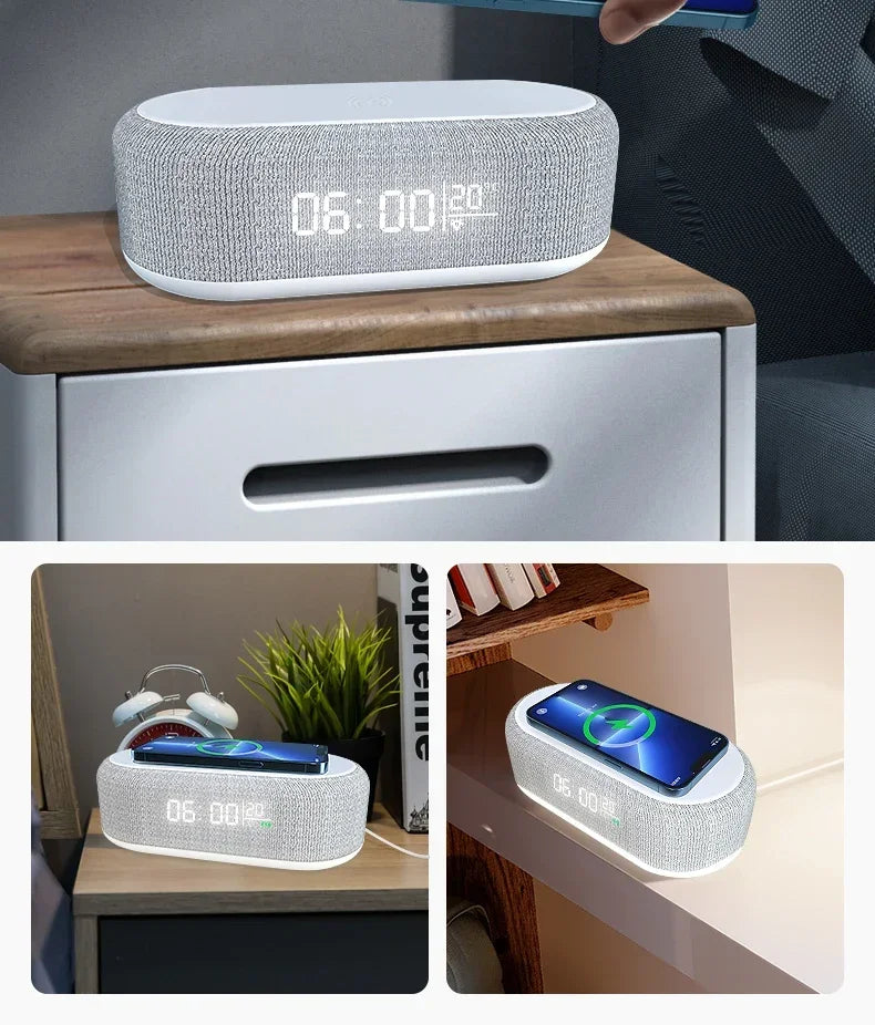 5-in-1 Wireless Charging Dock — Alarm Clock, Night Light & Thermometer