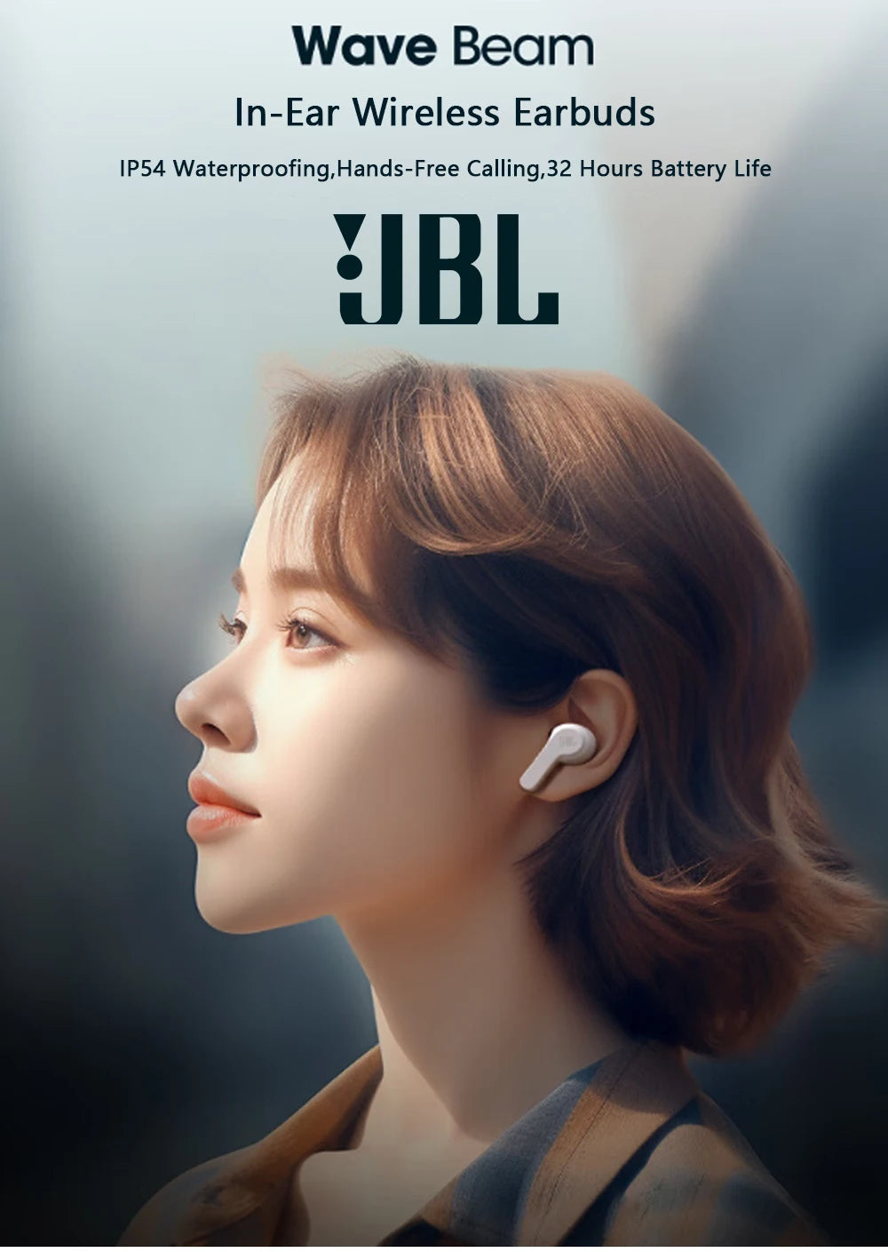 JBL Wave Beam True Wireless Earbuds – ANC, 32H Battery, IP54 Waterproof
