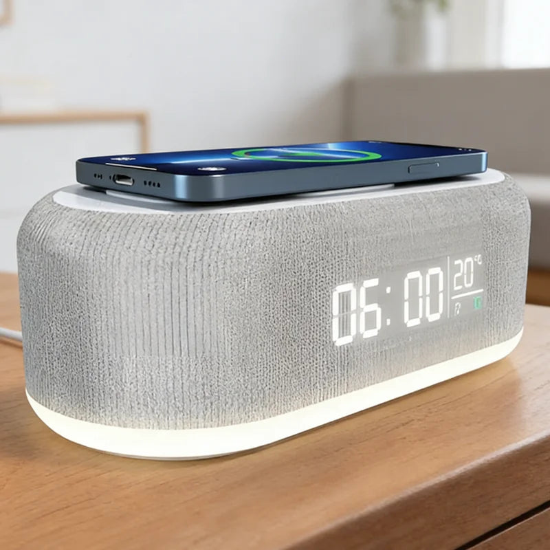 5-in-1 Wireless Charging Dock — Alarm Clock, Night Light & Thermometer