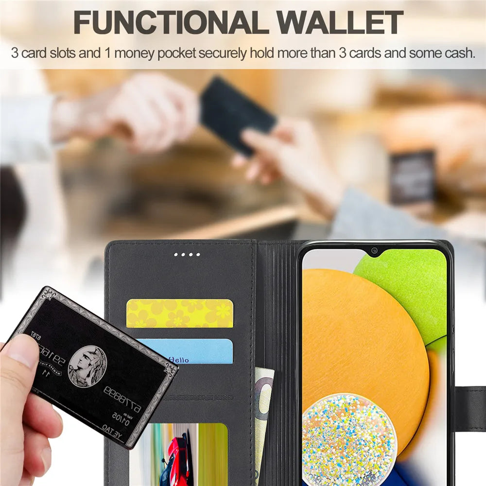 Samsung Galaxy A03 Leather Wallet Flip Case – Magnetic, Card Holder, Luxury Cover