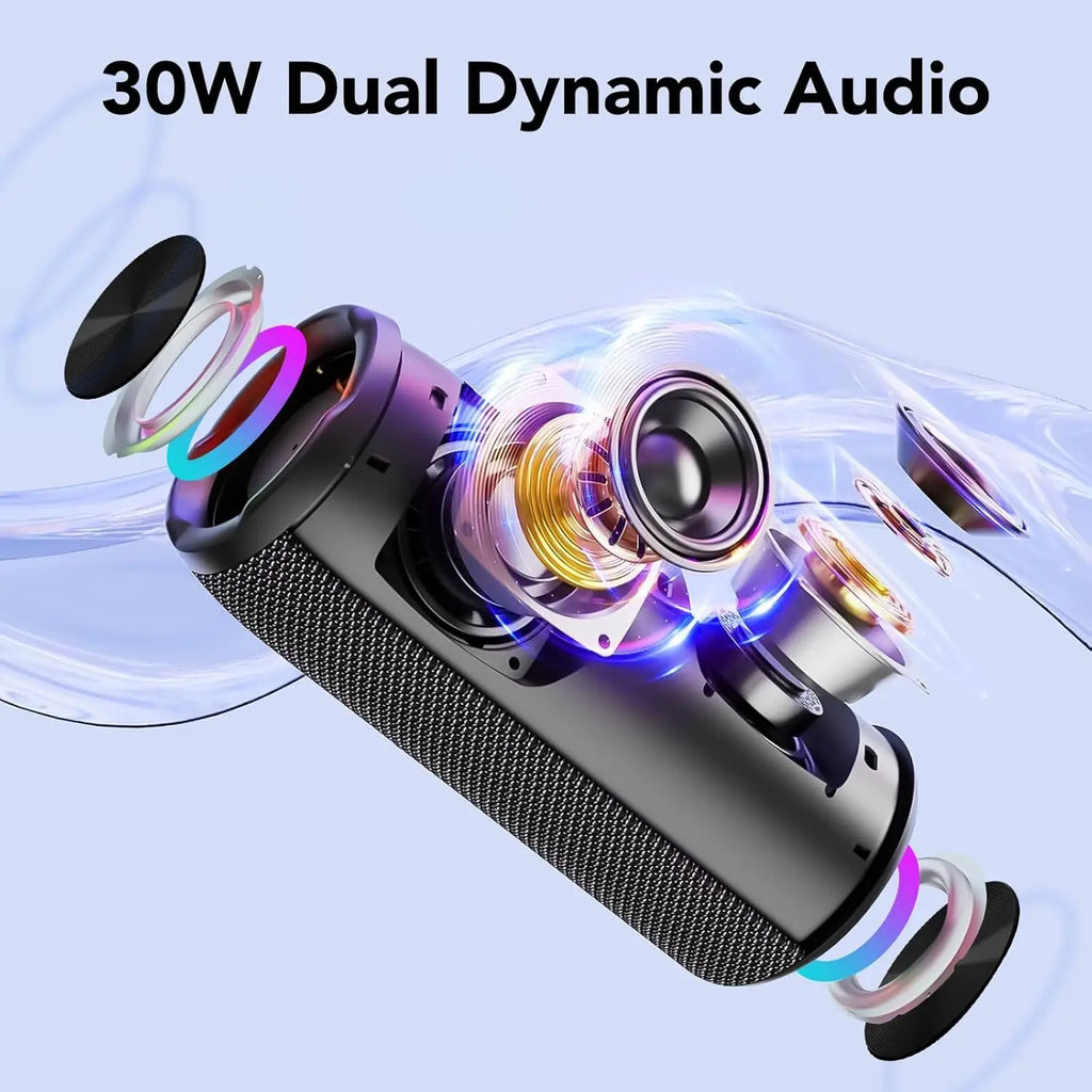 30W Portable Bluetooth Speaker – Deep Bass, RGB Lights, IPX7 Waterproof, 30H Playtime