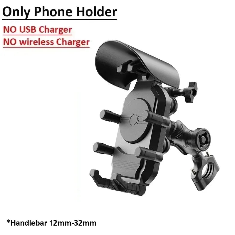 Motorcycle & Bike Phone Mount — 15W Wireless + 30W USB-C Fast Charging, 360° Rotation