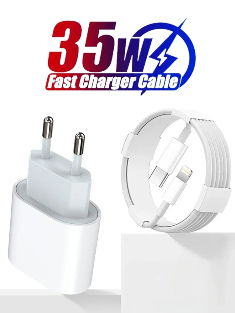 35W USB-C Fast Charger + Cable for iPhone & iPad | US & EU Plug