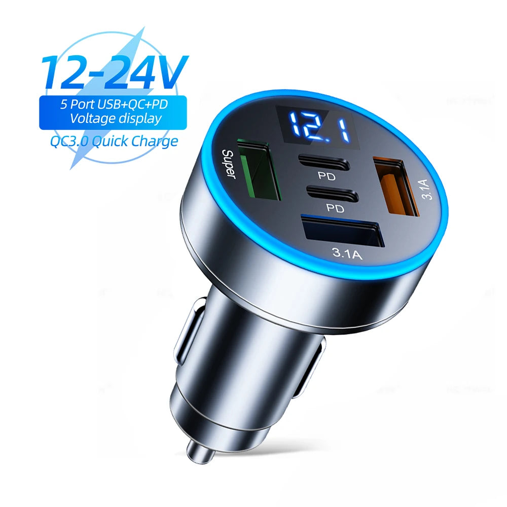 Multi-Port Fast Car Charger — USB-C PD & QC 3.0 for iPhone, Samsung & More
