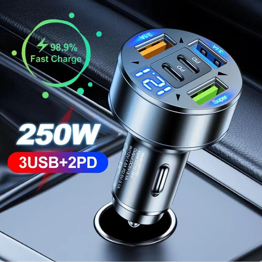 Multi-Port Fast Car Charger — USB-C PD & QC 3.0 for iPhone, Samsung & More
