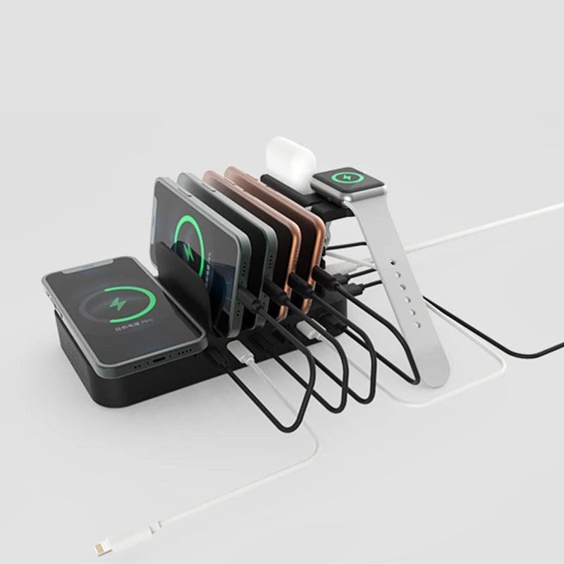 9-in-1 Multifunctional Charging Station — Wireless + USB-C + USB-A for Phones, Watches & Earbuds