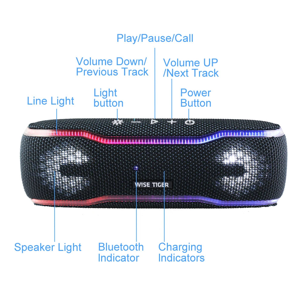 25W Portable Outdoor Bluetooth Speaker – IPX7 Waterproof, RGB Lights, 24H Playtime