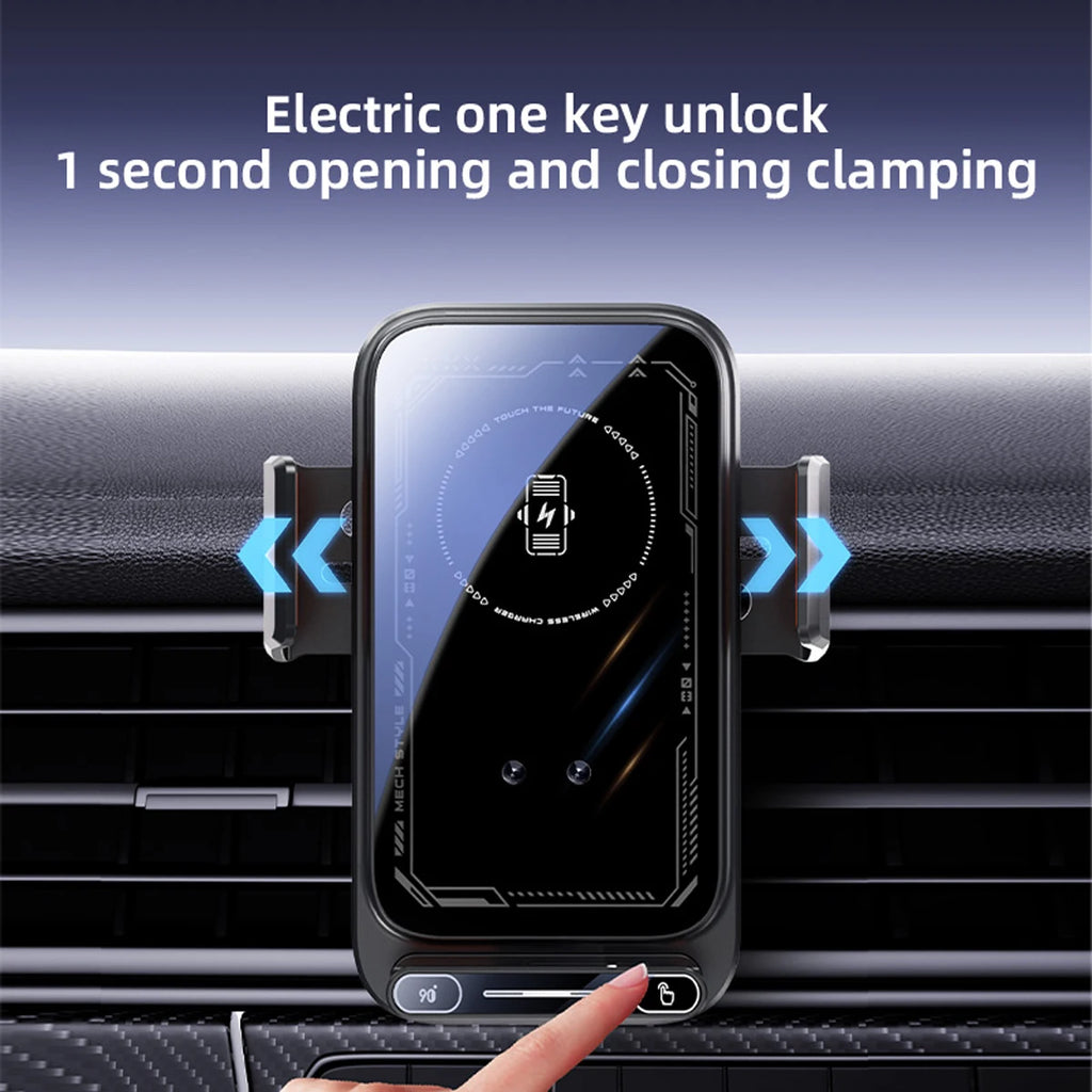 Smart Auto-Sensing Car Phone Mount — 15W Wireless Charging, One-Touch Release & 90° Rotation