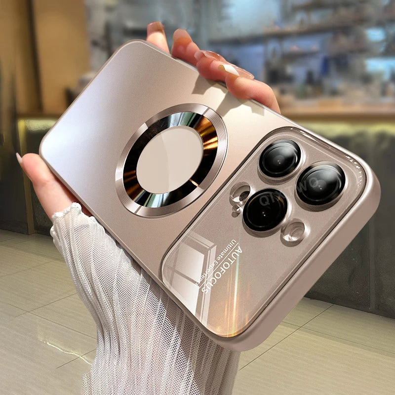Luxury MagSafe Glass Camera iPhone Case | Magnetic Wireless Charging Cover