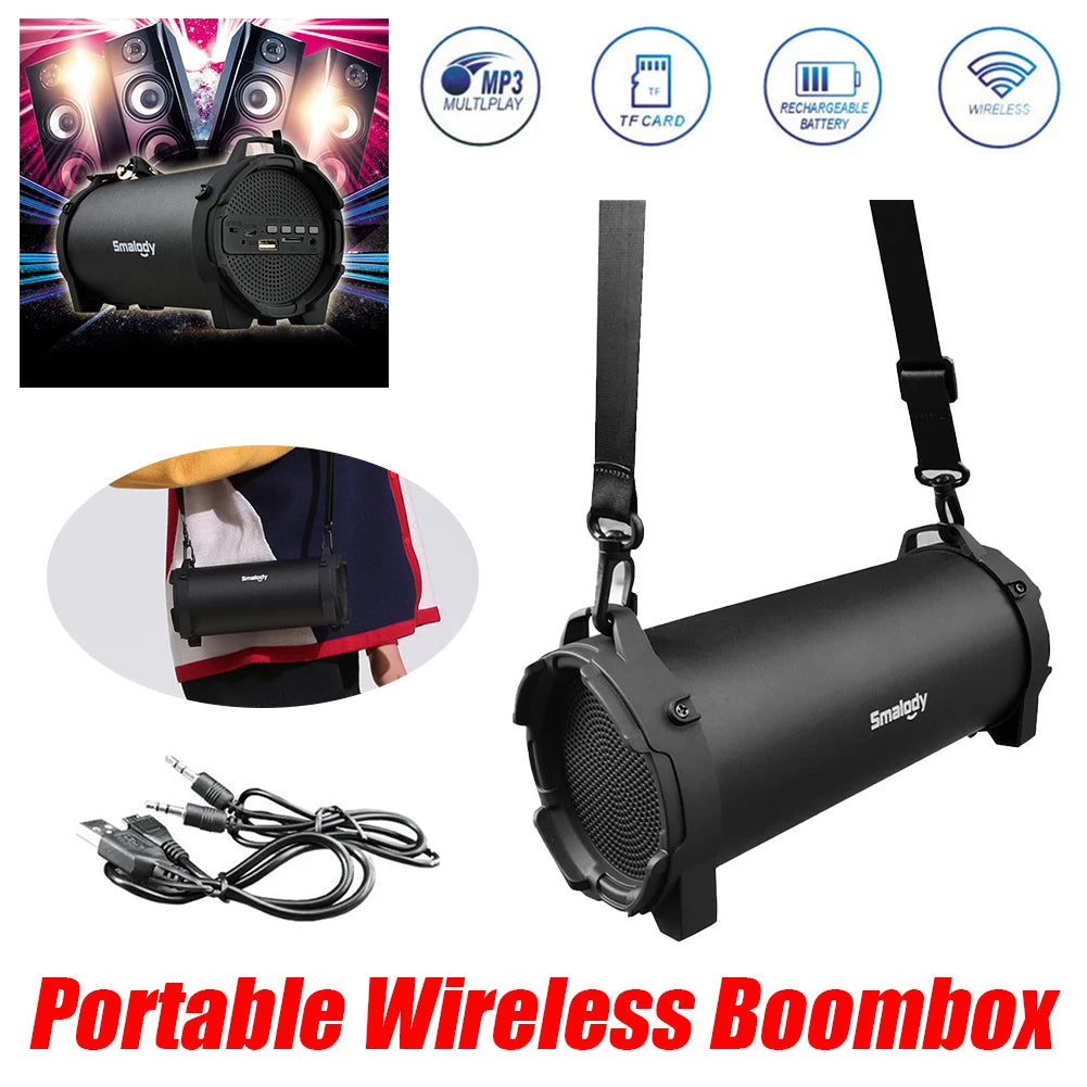 Portable Bluetooth Boombox Speaker — 8W, FM Radio, AUX & TF Card, 5-Hour Playtime