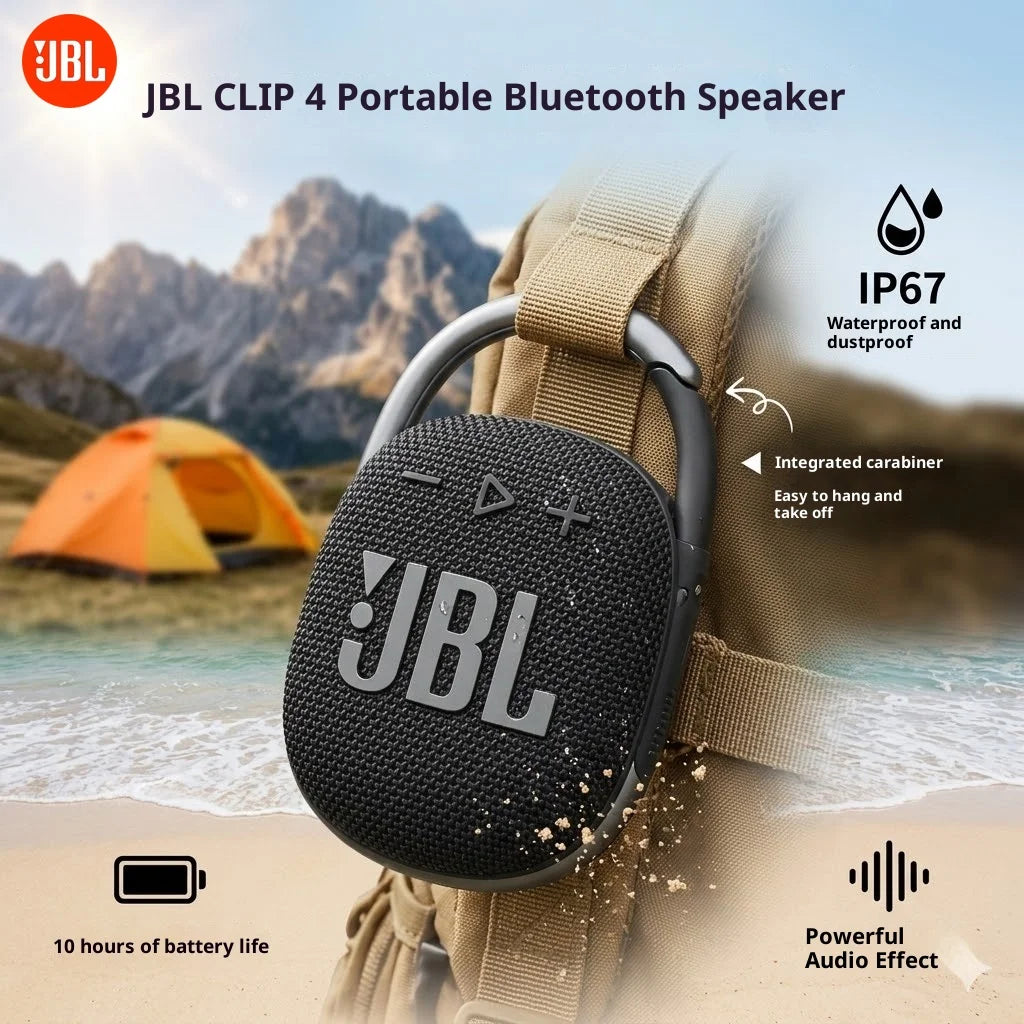 JBL Clip 4 Mini Bluetooth Speaker – IP67 Waterproof, Carabiner Clip, 10H Playtime