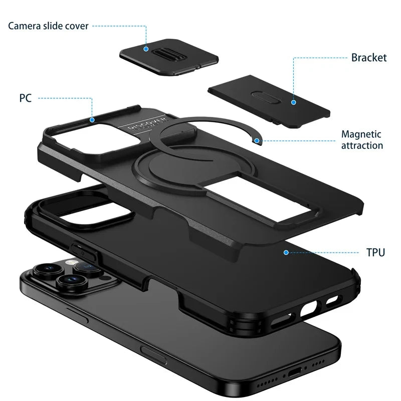 Camera Lens Protection iPhone Case with Magnetic Kickstand