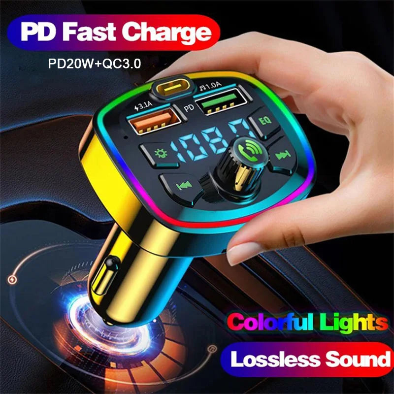 Car Bluetooth 5.0 FM Transmitter | Dual USB Fast Charger & Hands-Free Kit