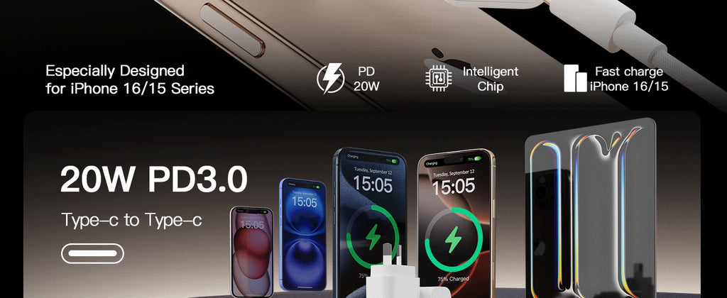 Fast Charger, 3Pack 20W Charger, USB C Charger with USB C to USB C Cable, USB C Wall Charger for iPhone 16/16 Pro/Max/15/15