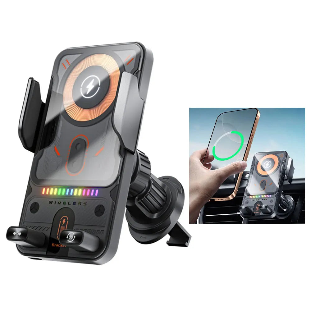 15W Auto-Clamping Wireless Car Charger — One-Button Mount & Release