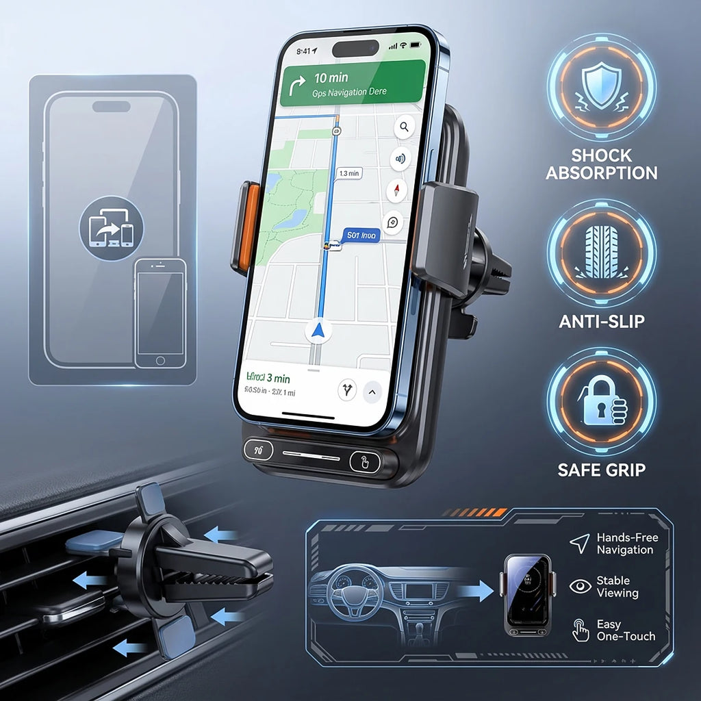 Smart Auto-Sensing Car Phone Mount — 15W Wireless Charging, One-Touch Release & 90° Rotation