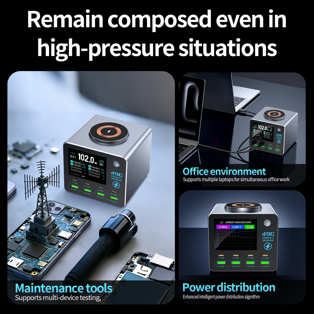 140W Smart Digital Charging Station — 8 Ports, Wireless & GaN Technology