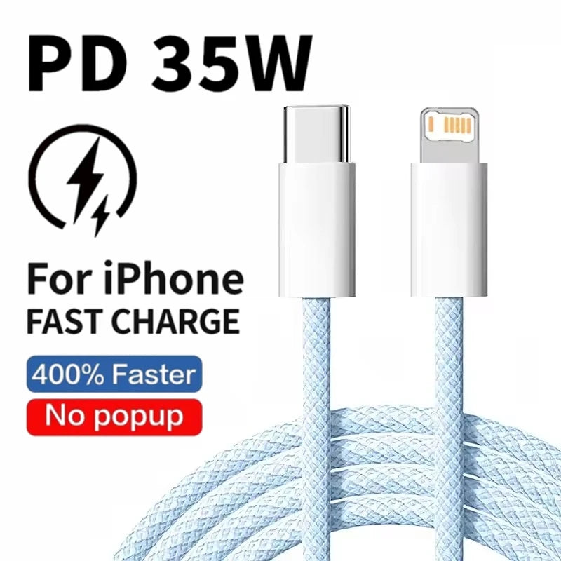 35W USB-C to Lightning Fast Charge Cable | Nylon Braided | iPhone & iPad