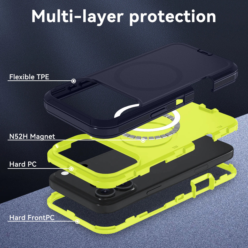 MagSafe Armor Shockproof Case — iPhone 11 to 17 Series (Air, Plus, Pro, Pro Max)