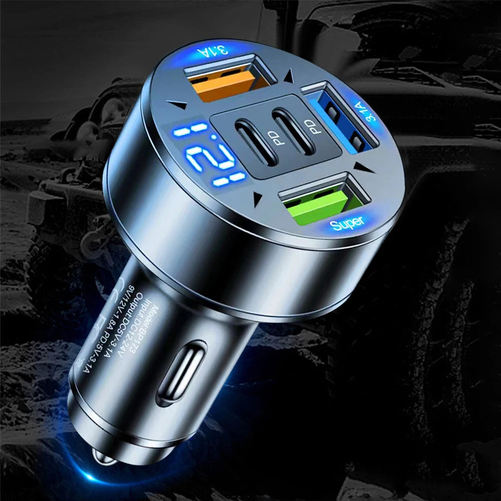 Multi-Port Fast Car Charger — USB-C PD & QC 3.0 for iPhone, Samsung & More