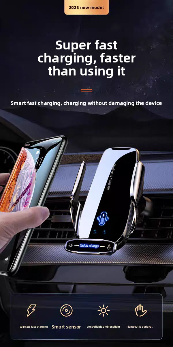 Universal Car Phone Holder — Wireless & Wired Charging for iPhone, Android & USB-C