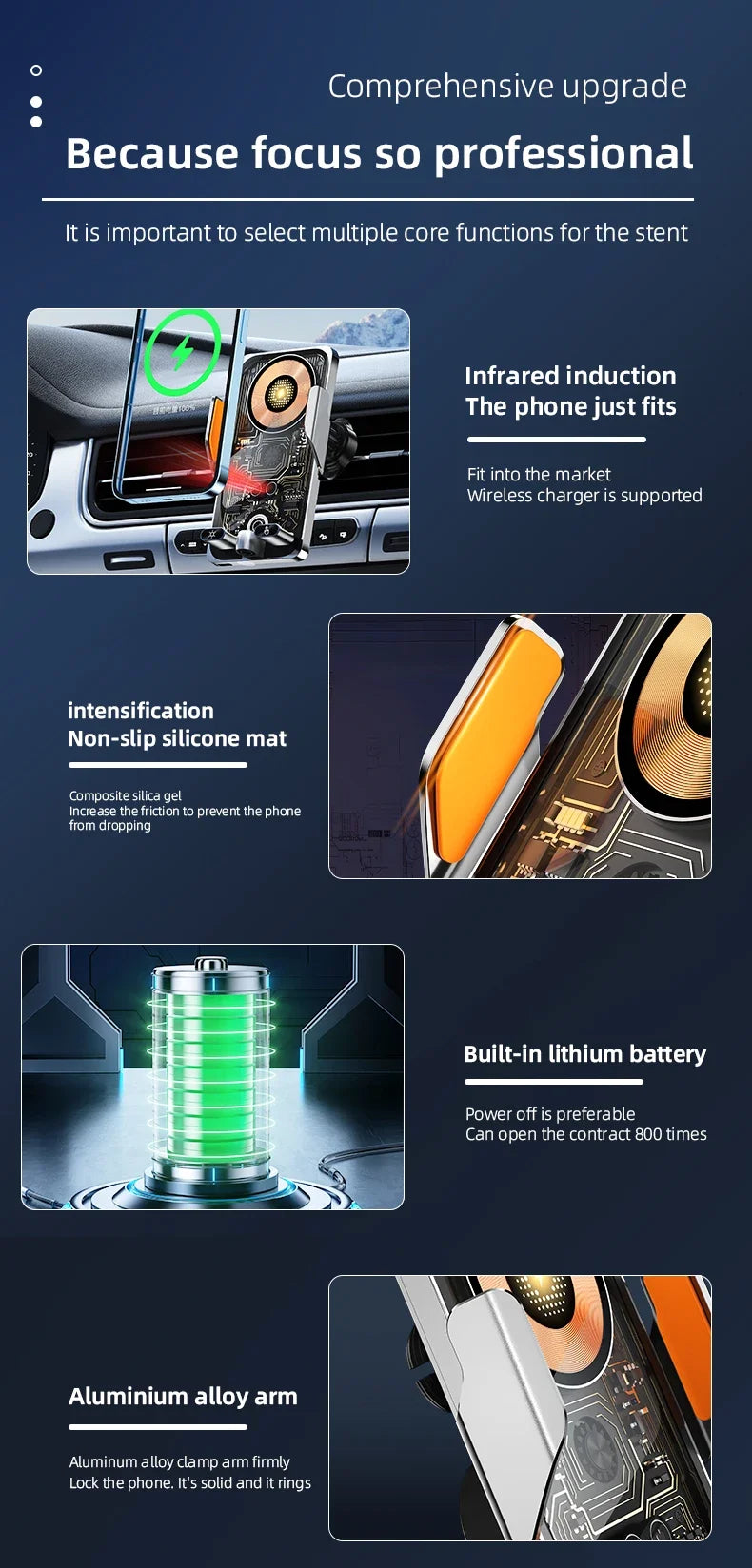 66W Smart Wireless Car Charger & Auto-Clamping Phone Holder