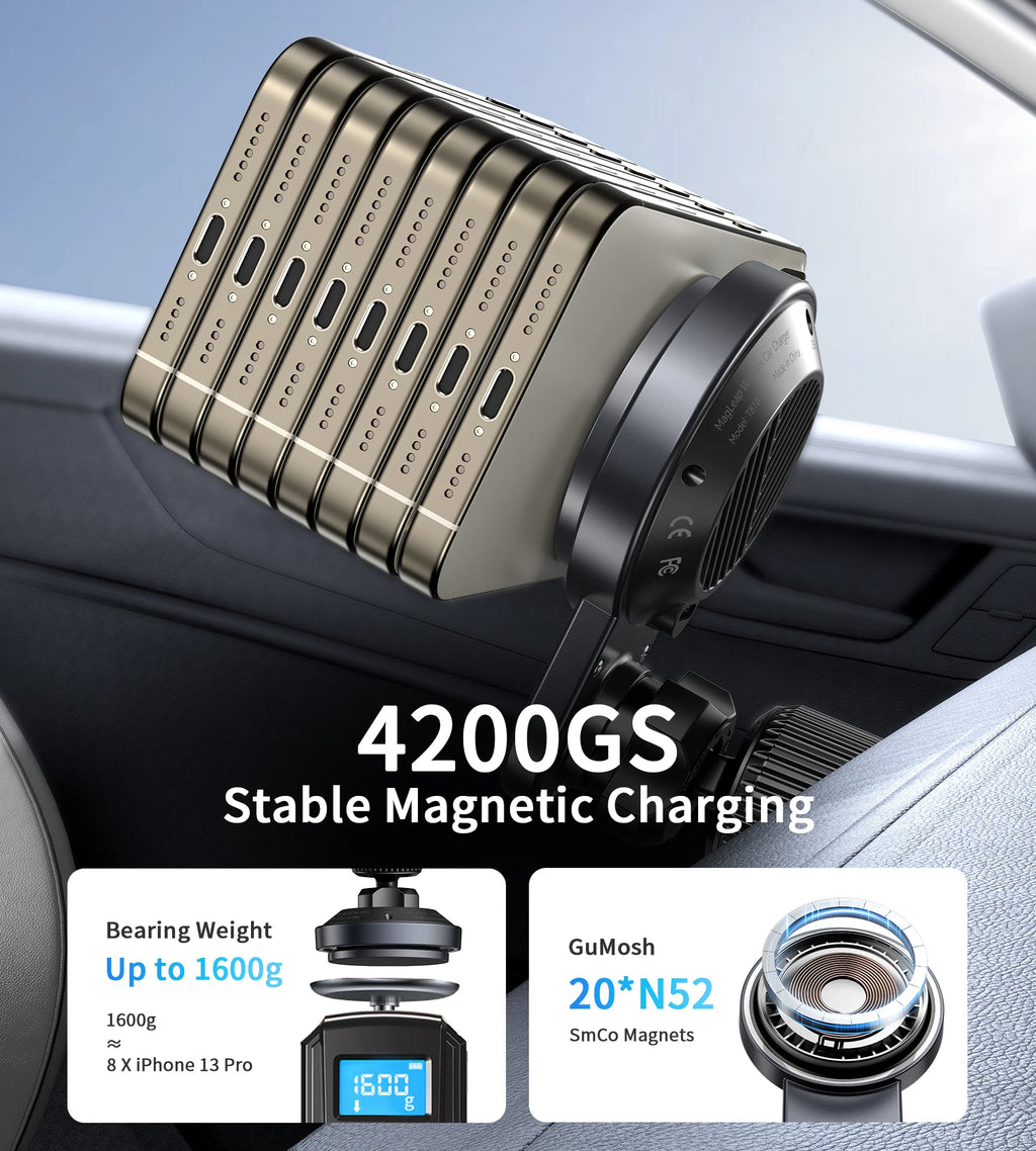 MagSafe Magnetic Car Charger with Cooling Fan — 15W Fast Wireless Charging Vent Mount