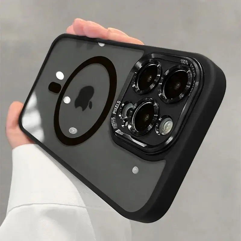 Magnetic Metal Lens Bumper Case for iPhone — Clear, Wireless Charge Compatible
